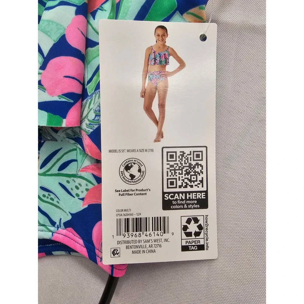 Members Mark Girls 2-Piece Bikini Set Tropical Floral Blue‎ Pink 3T DSAY251076